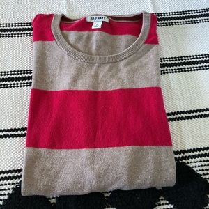 Old Navy Tan/Dark Pink Striped Lightweight Sz Lg